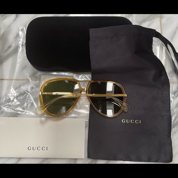 GUCCI UNISEX AVIATOR PILOT SHAPED SUNGLASSES WITH GREEN LENSES 2023 TOP COLOR - Picture 7 of 16